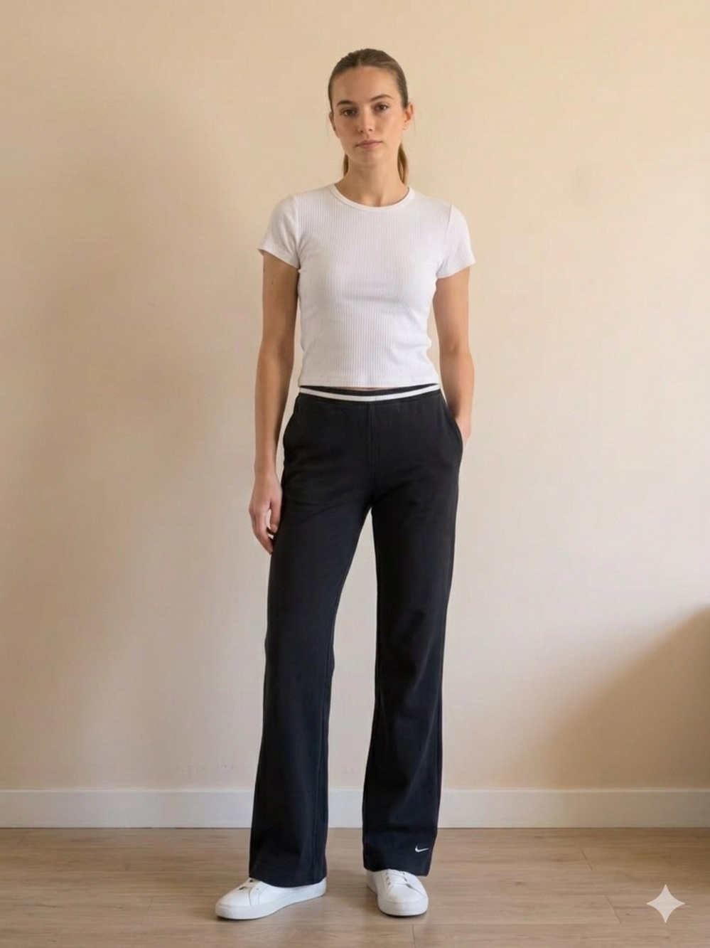 Nike Y2K Wide-Leg Pants with White Waist Stripe- Size XS
